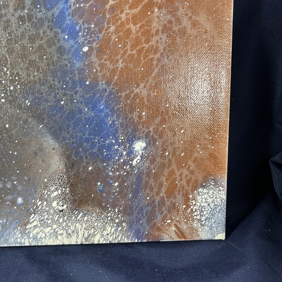 10x10 Blue Brown Acrylic Pour Painting by Kat Sanders Organic Abstract Decor - Picture 4 of 6